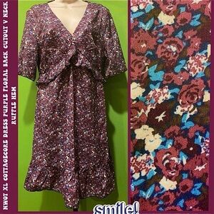 NWOT L/XL COTTAGECORE DRESS FLORAL BACK CUTOUT & RUFFLE HEM see measurements